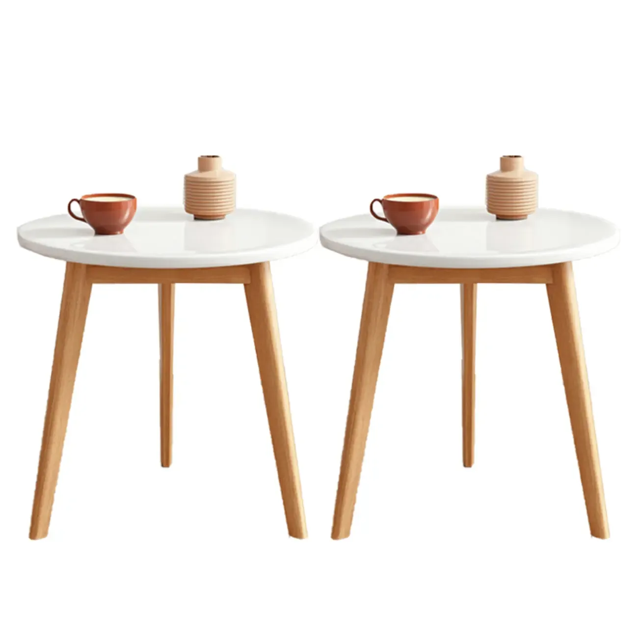 Contemporary Natural Wood Round three Legs Side Table Image - 36