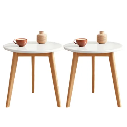 Contemporary Natural Wood Round three Legs Side Table Image - 36