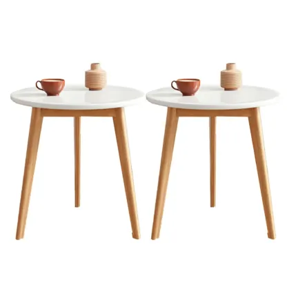 Contemporary Natural Wood Round three Legs Side Table Image - 37