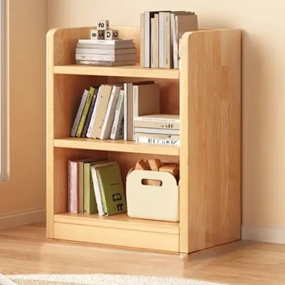 Narrow Vertical Modern Wooden Bookcase in Natural Finish Image - 3