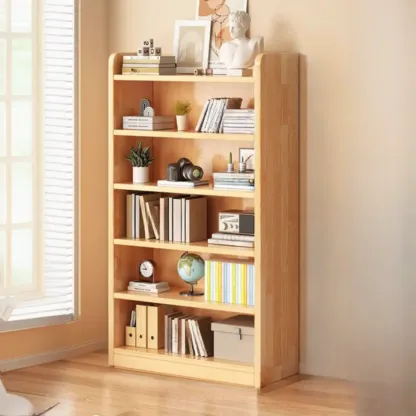 Narrow Vertical Modern Wooden Bookcase in Natural Finish Image - 6