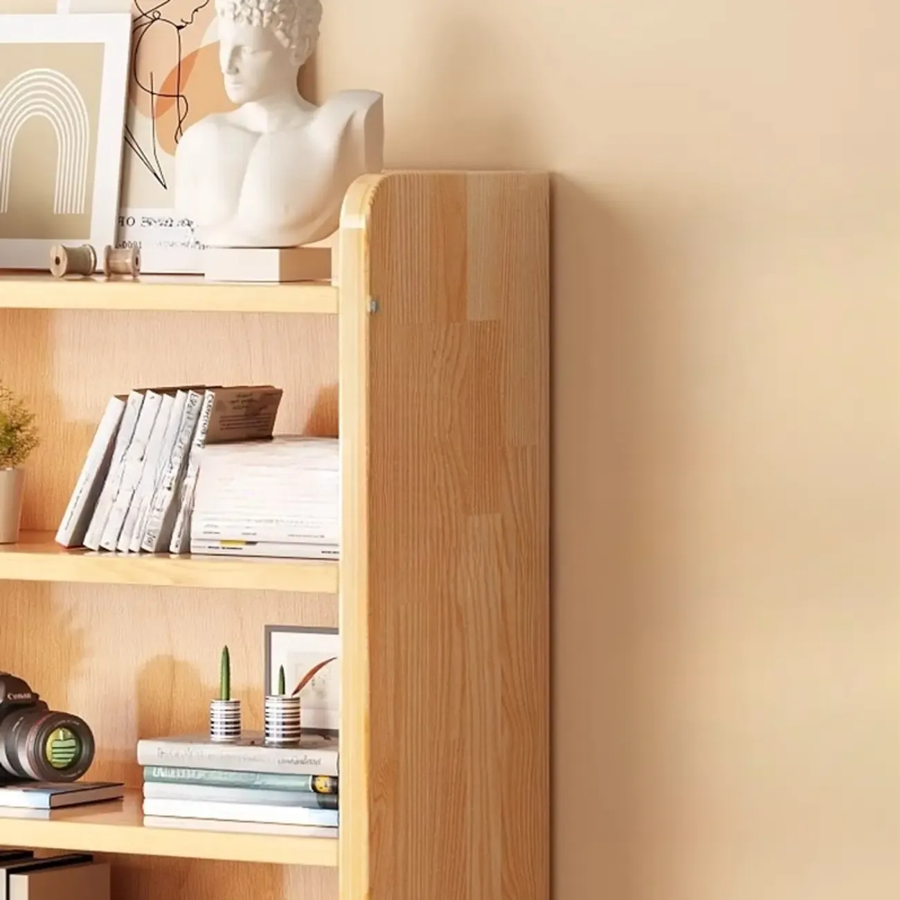 Narrow Vertical Modern Wooden Bookcase in Natural Finish Image - 8