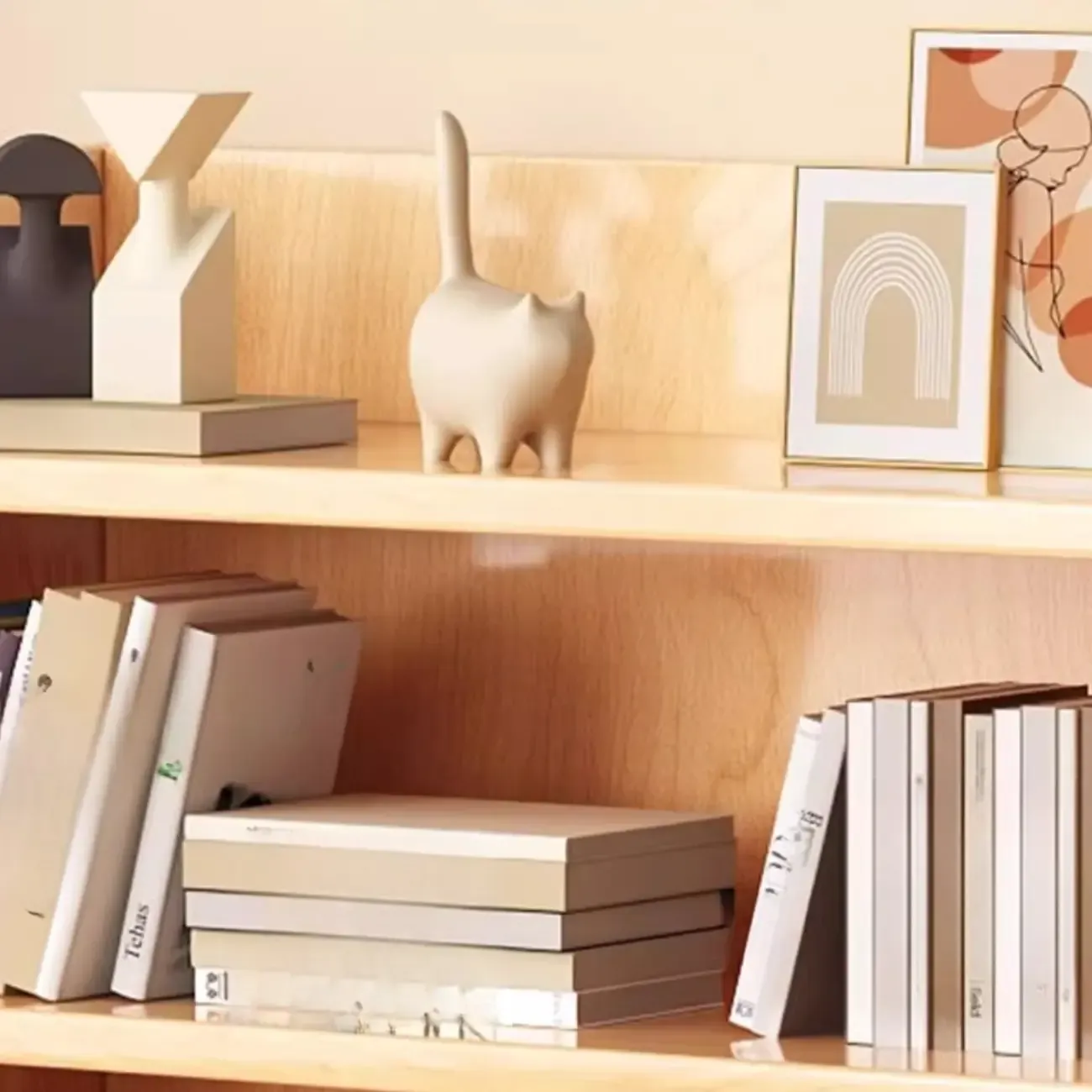 Narrow Vertical Modern Wooden Bookcase in Natural Finish Image - 9