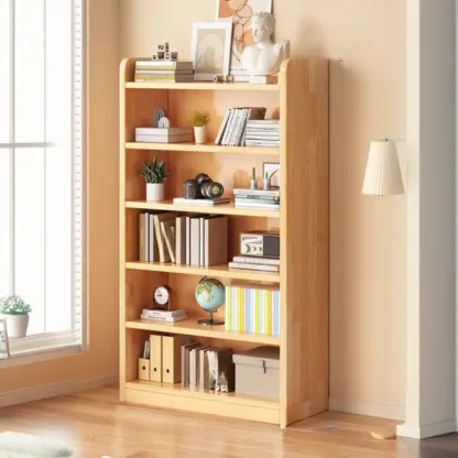 Narrow Vertical Modern Wooden Bookcase in Natural Finish Image - 13