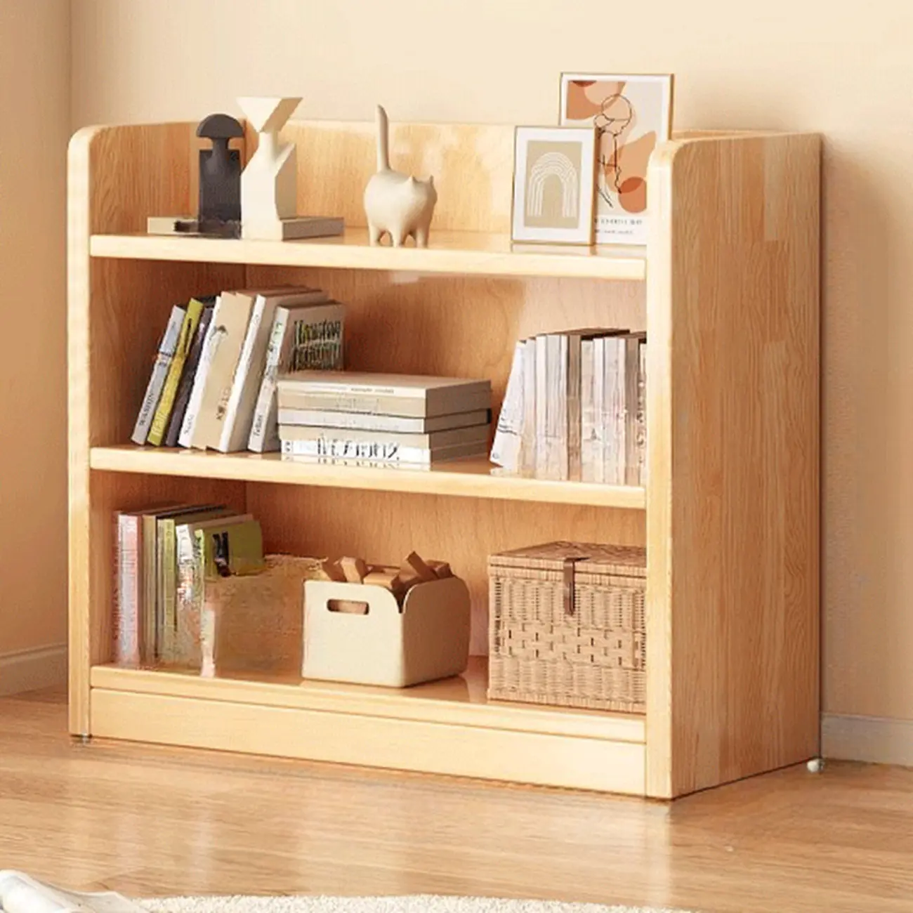 Narrow Vertical Modern Wooden Bookcase in Natural Finish Image - 15 | homeyfad