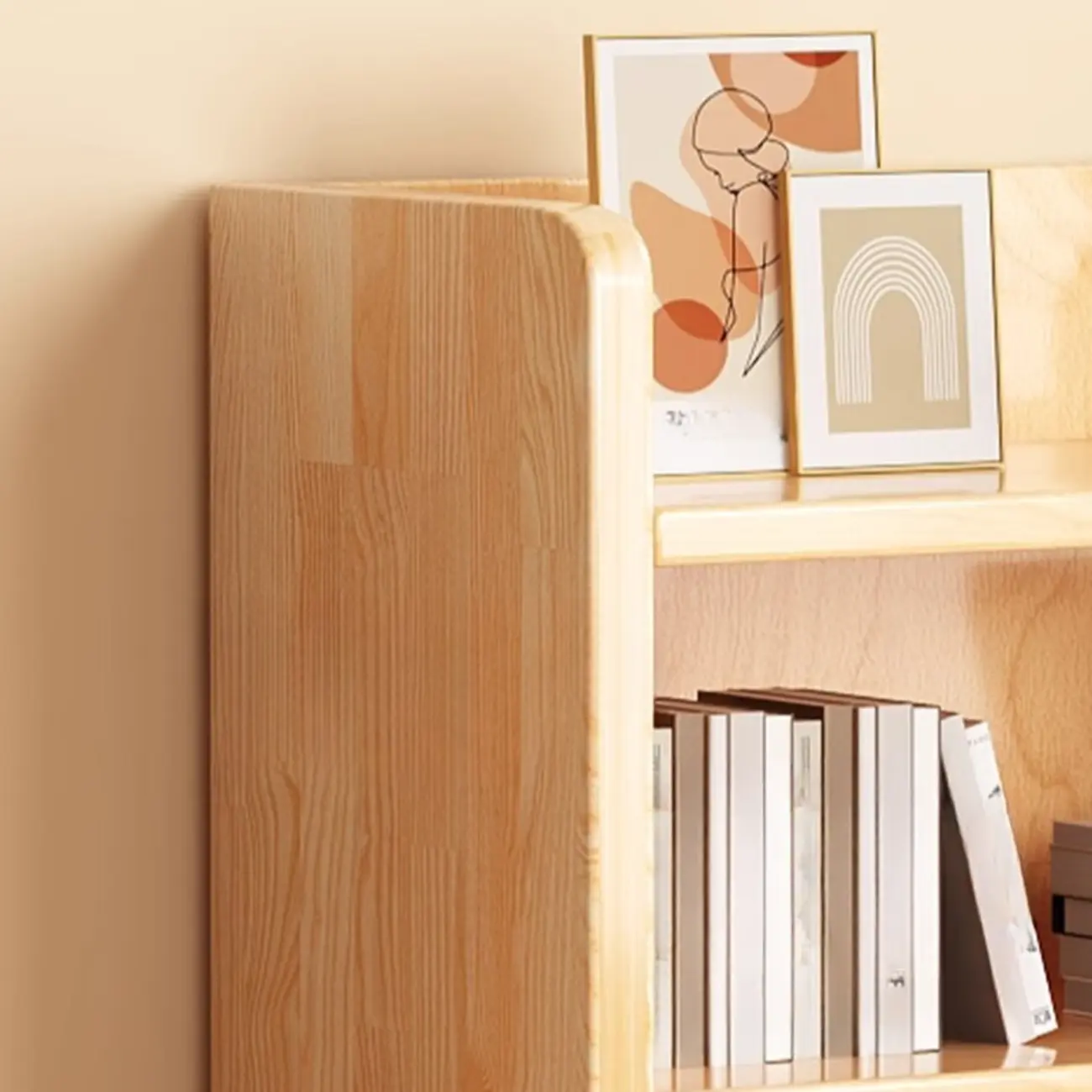 Narrow Vertical Modern Wooden Bookcase in Natural Finish Image - 16 | homeyfad