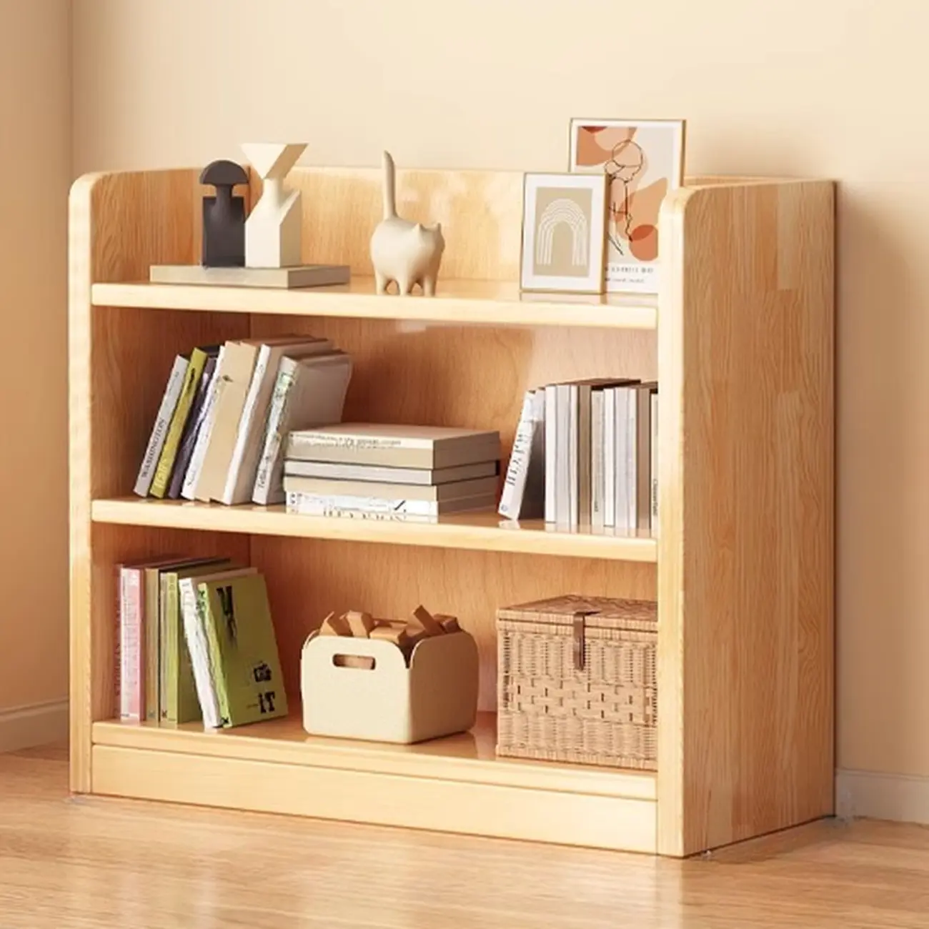 Narrow Vertical Modern Wooden Bookcase in Natural Finish Image - 19 | homeyfad
