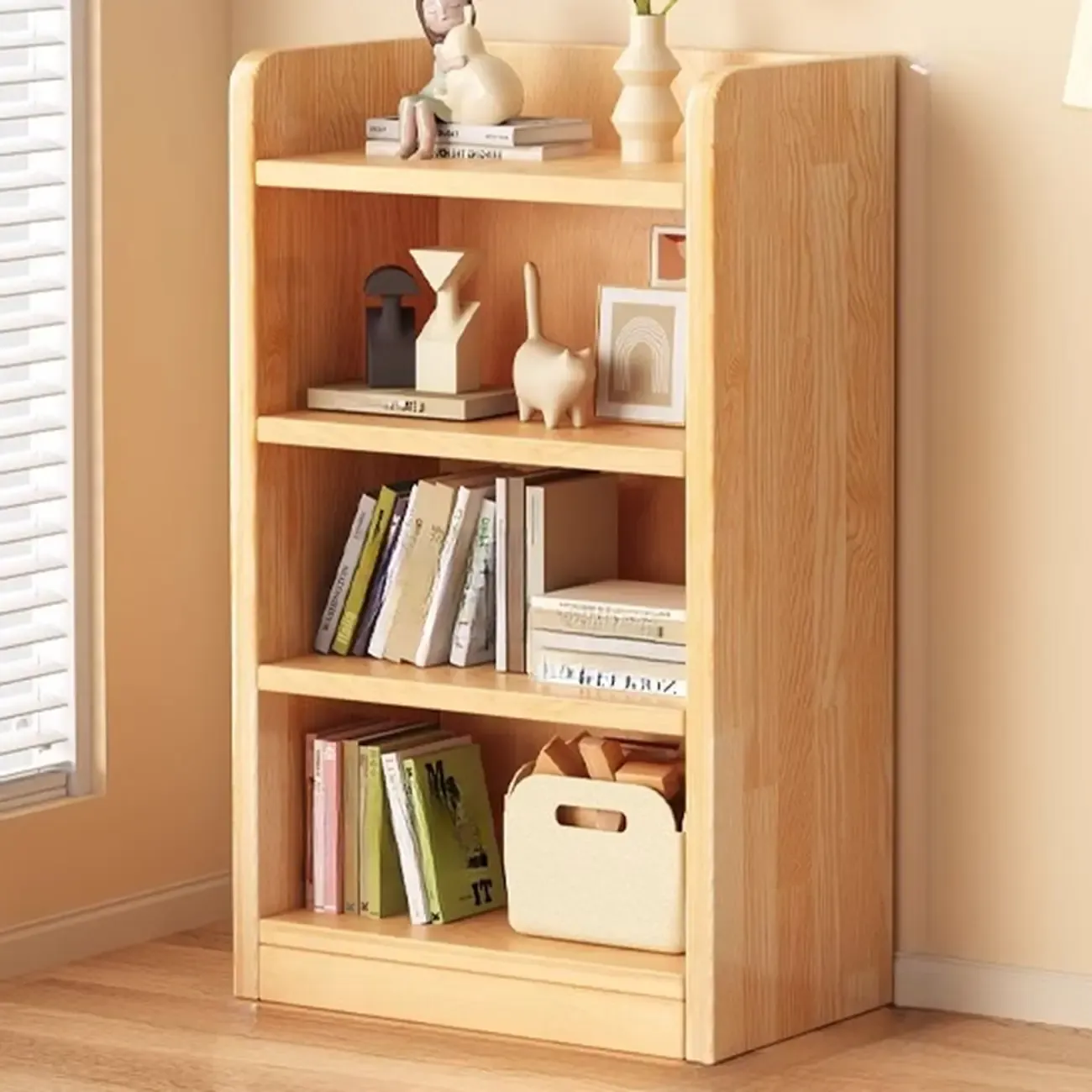 Narrow Vertical Modern Wooden Bookcase in Natural Finish Image - 20