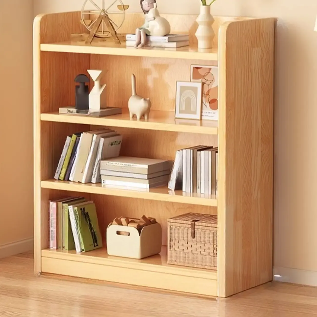 Narrow Vertical Modern Wooden Bookcase in Natural Finish Image - 22