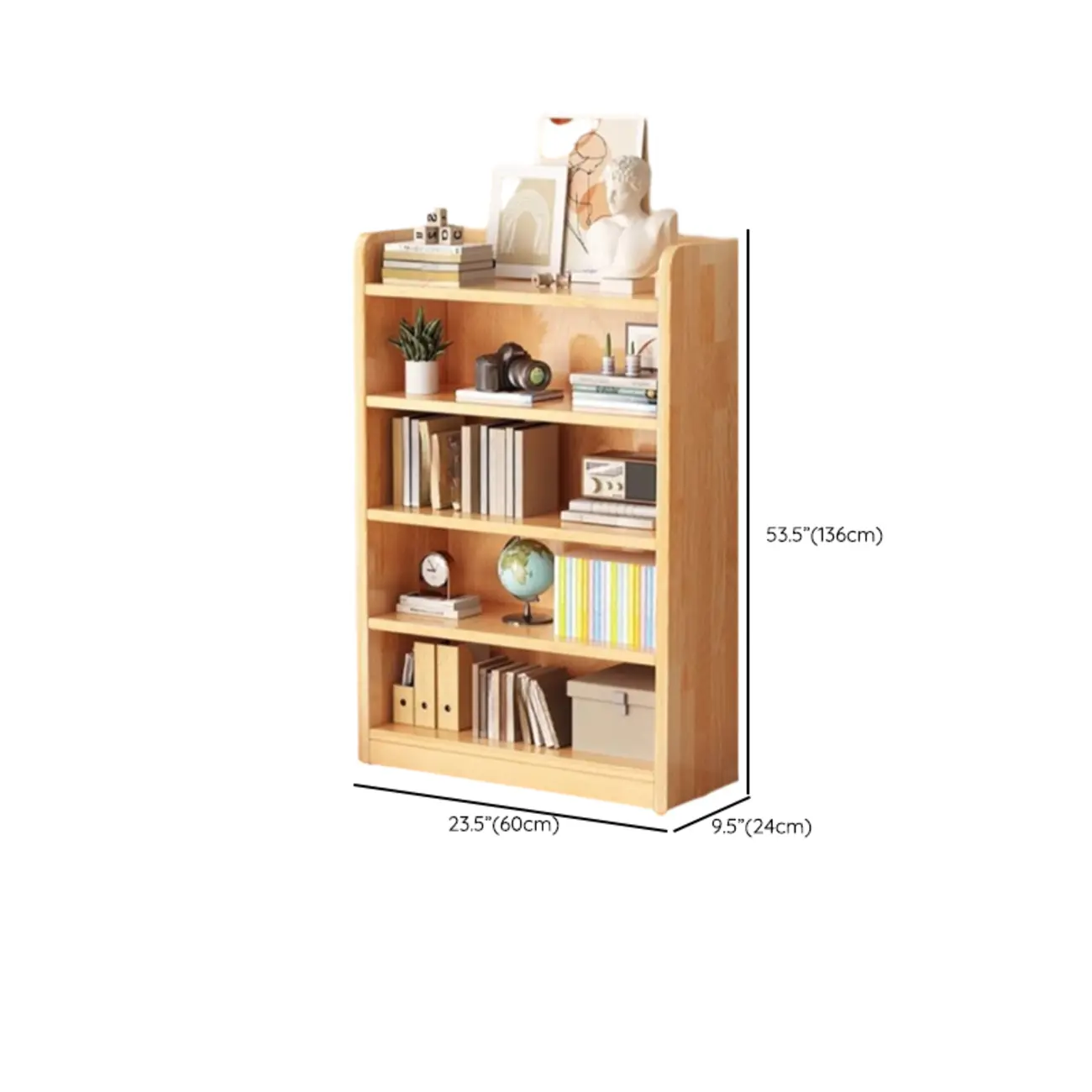 Narrow Vertical Modern Wooden Bookcase in Natural Finish #size