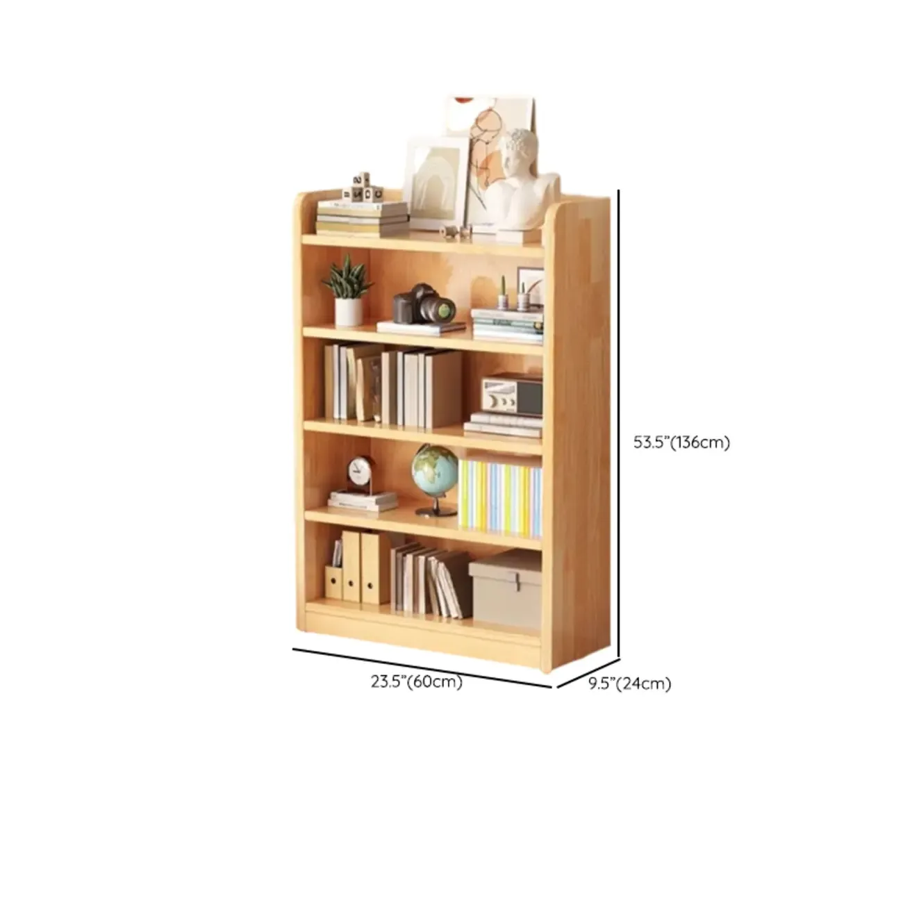 Narrow Vertical Modern Wooden Bookcase in Natural Finish #size