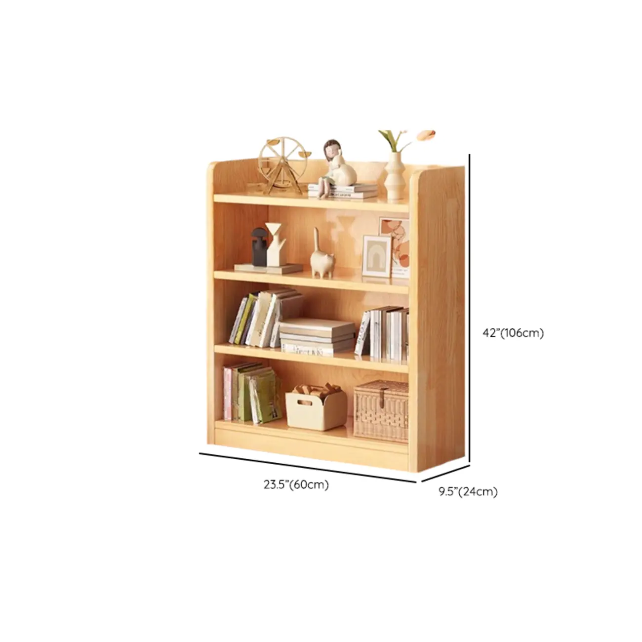 Narrow Vertical Modern Wooden Bookcase in Natural Finish Image - 26 | homeyfad