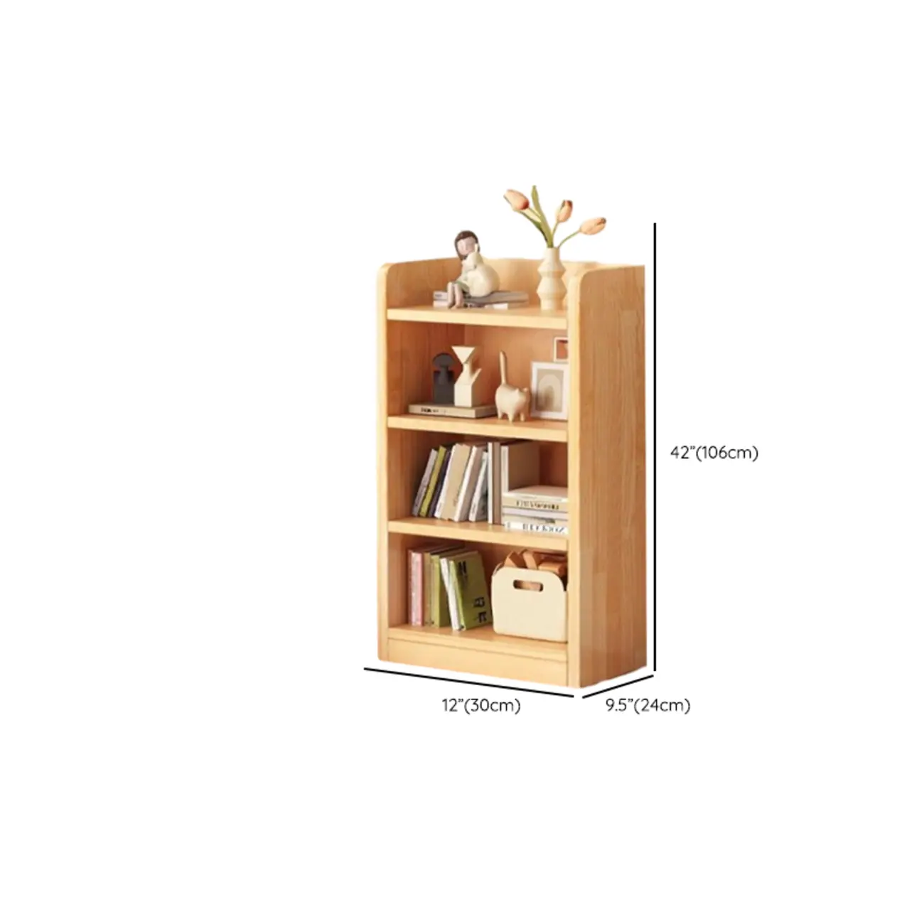Narrow Vertical Modern Wooden Bookcase in Natural Finish Image - 30 | homeyfad