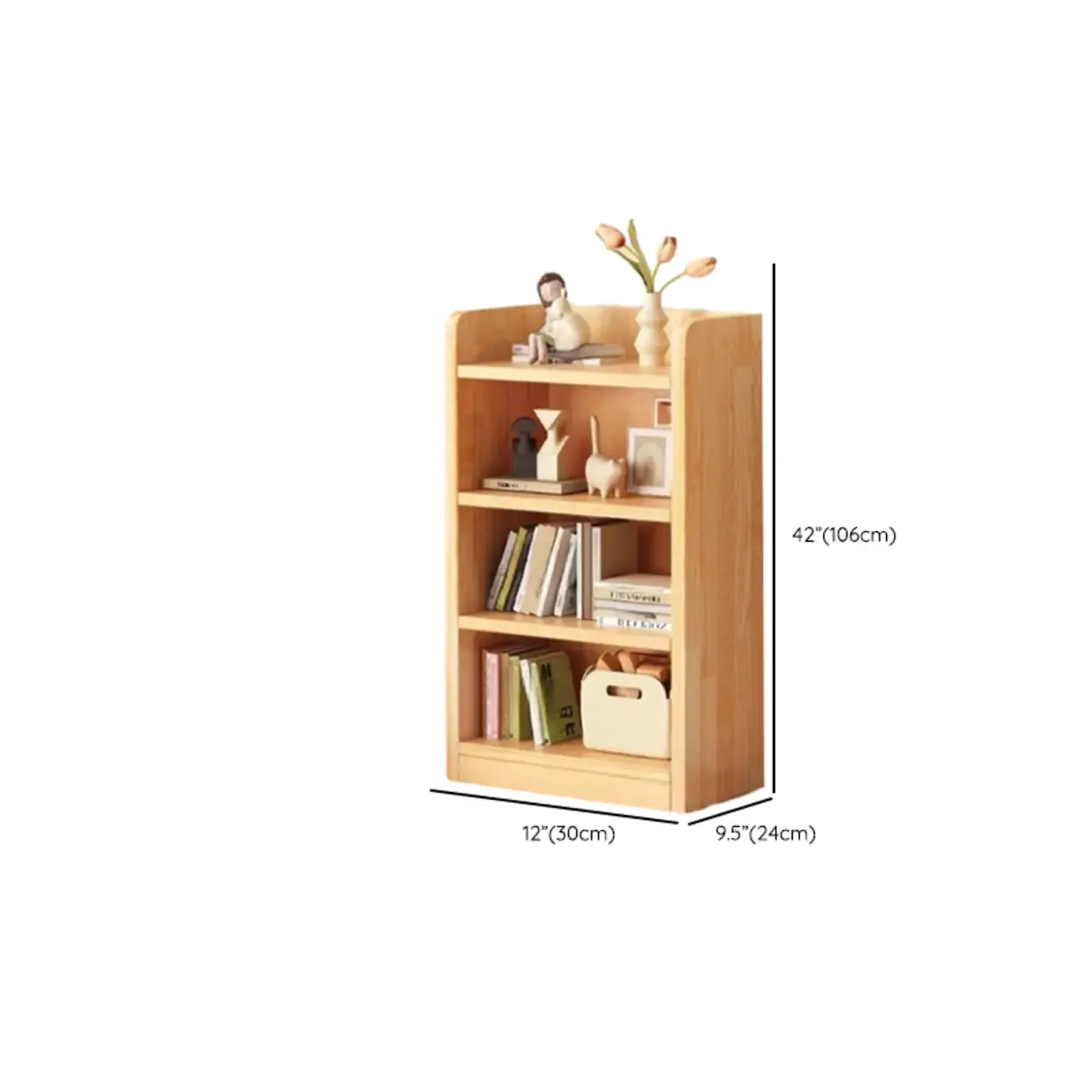 Narrow Vertical Modern Wooden Bookcase in Natural Finish Image - 30