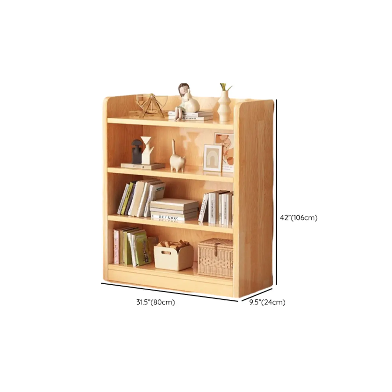 Narrow Vertical Modern Wooden Bookcase in Natural Finish Image - 31 | homeyfad