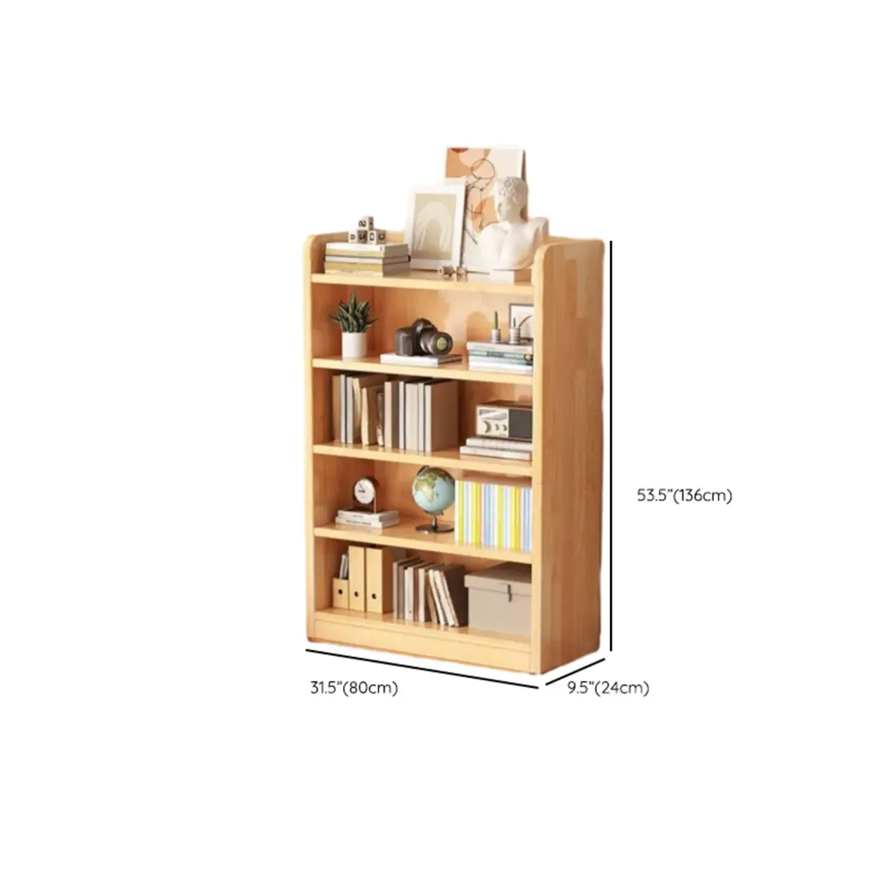Narrow Vertical Modern Wooden Bookcase in Natural Finish Image - 32