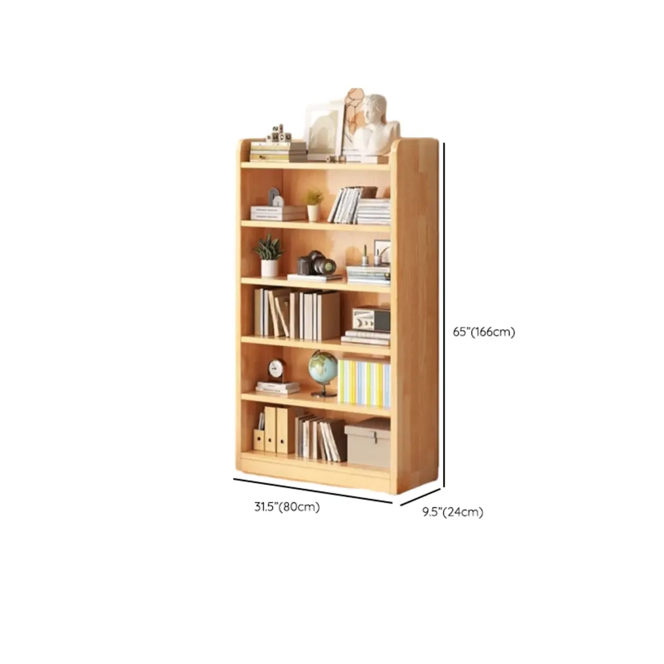 Narrow Vertical Modern Wooden Bookcase in Natural Finish Image - 33