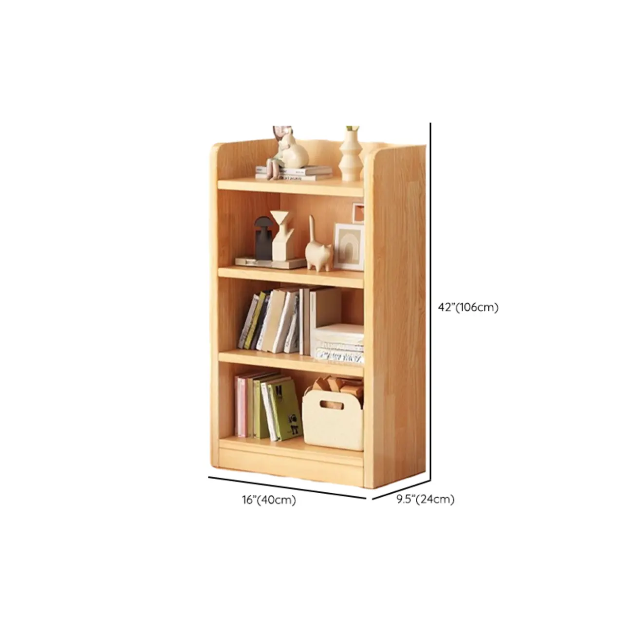 Narrow Vertical Modern Wooden Bookcase in Natural Finish Image - 34 | homeyfad
