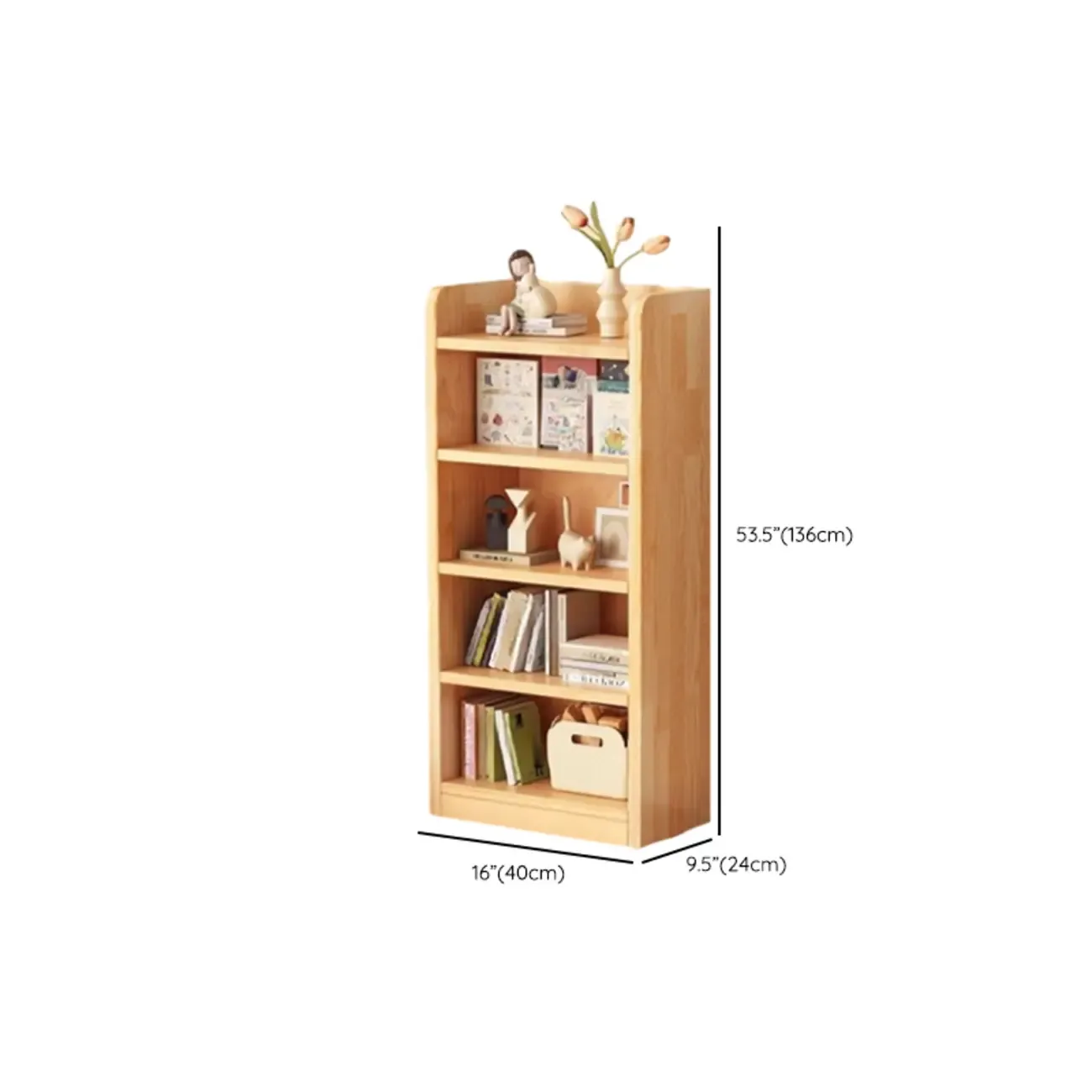 Narrow Vertical Modern Wooden Bookcase in Natural Finish Image - 35