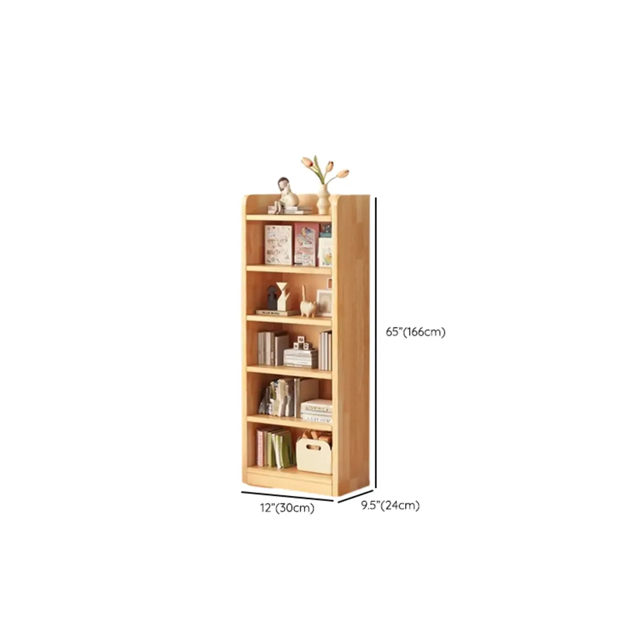 Narrow Vertical Modern Wooden Bookcase in Natural Finish Image - 36