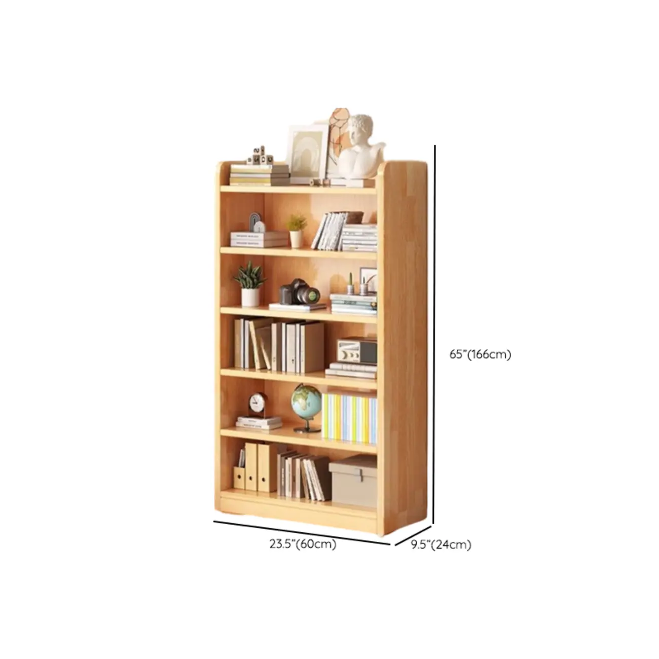 Narrow Vertical Modern Wooden Bookcase in Natural Finish Image - 38 | homeyfad