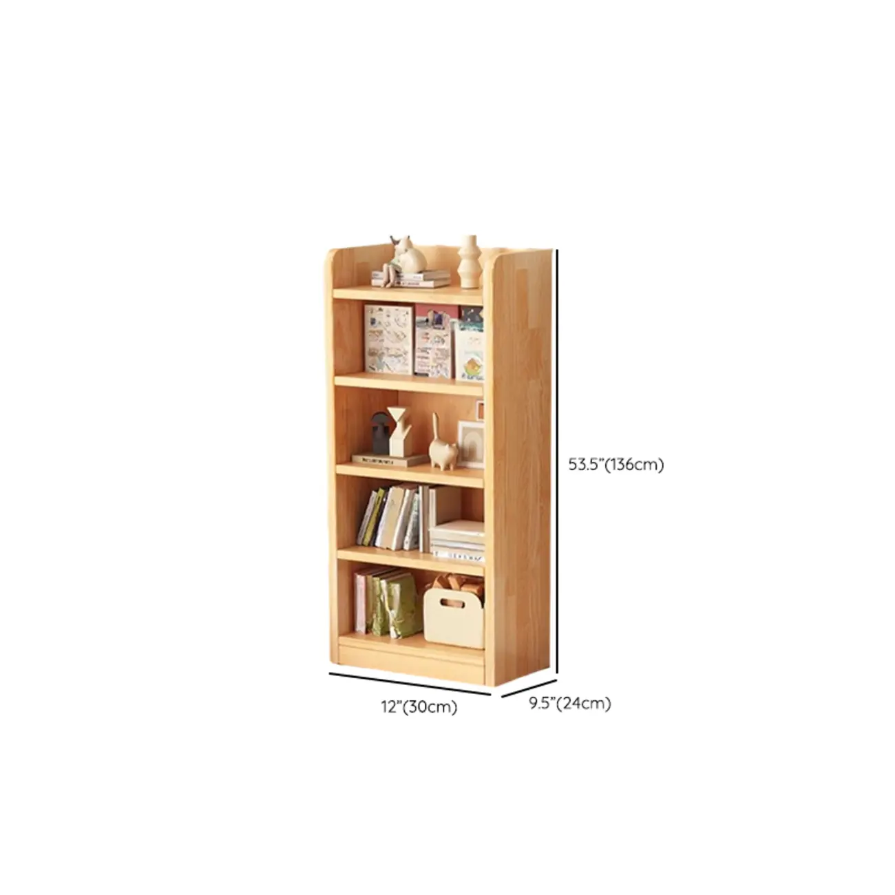 Narrow Vertical Modern Wooden Bookcase in Natural Finish Image - 40 | homeyfad