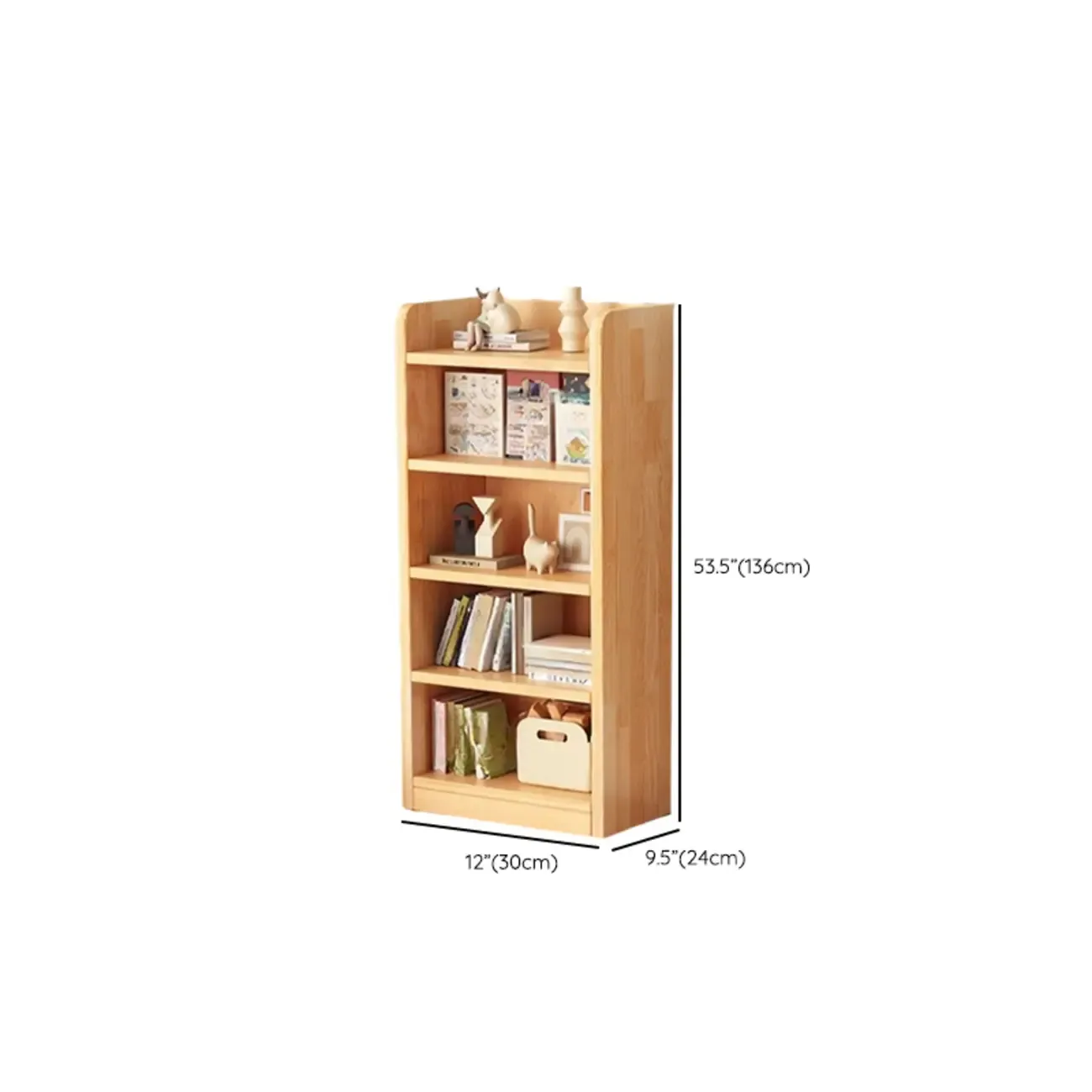Narrow Vertical Modern Wooden Bookcase in Natural Finish Image - 40