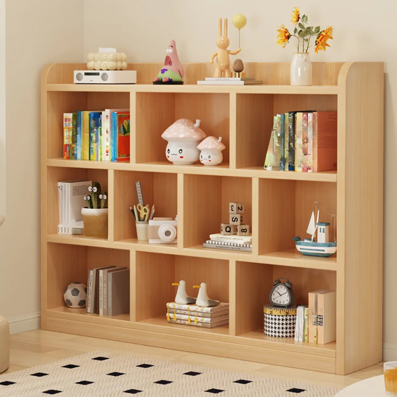 Natural Finish Durable Wooden 10-Cube Open Bookcase Image - 1 | homeyfad