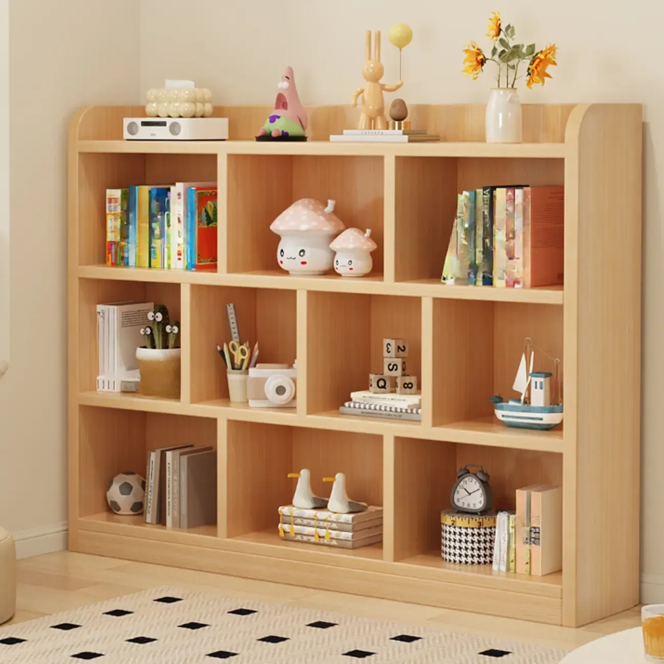 Natural Finish Durable Wooden 10-Cube Open Bookcase Image - 1