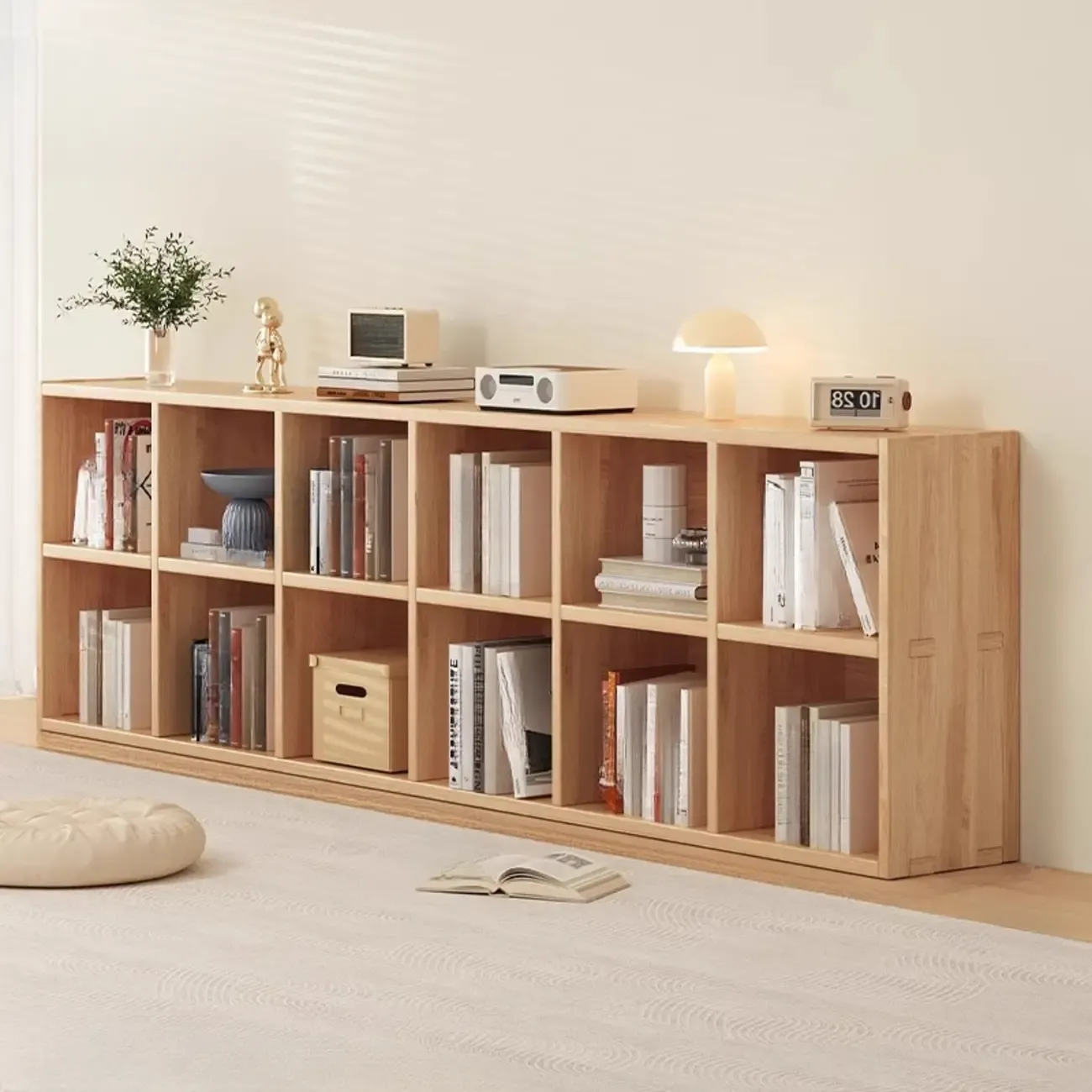 Natural Finish Durable Wooden 10-Cube Open Bookcase Image - 2