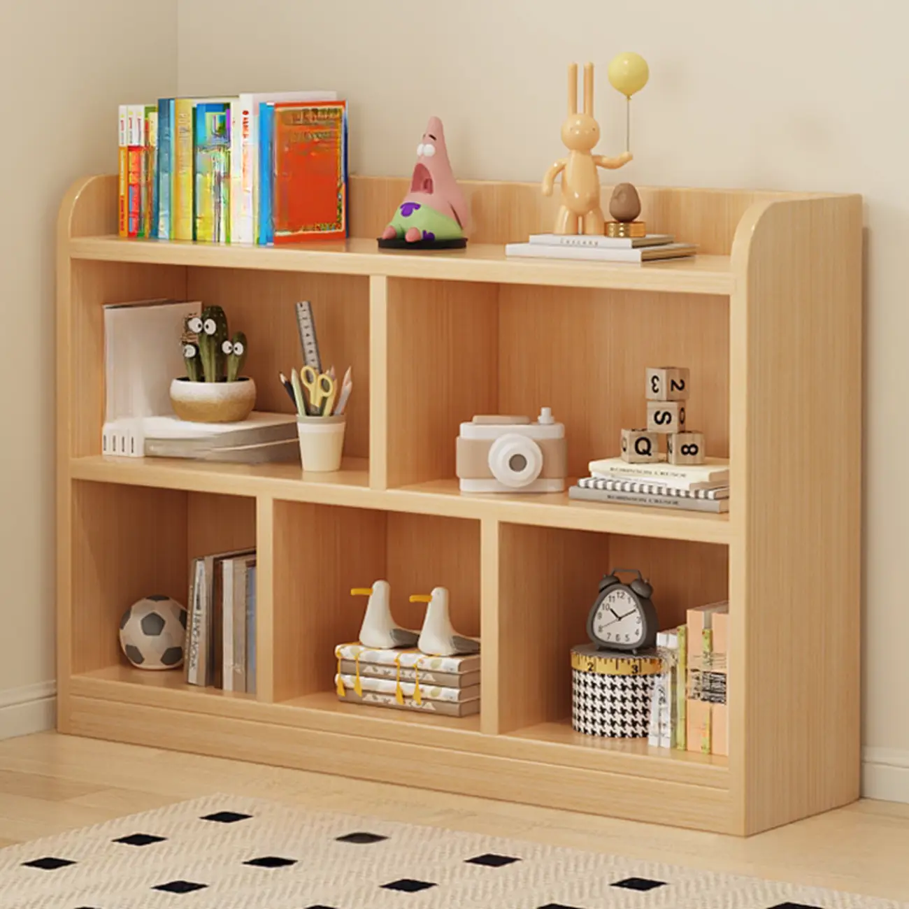 Natural Finish Durable Wooden 10-Cube Open Bookcase Image - 4 | homeyfad