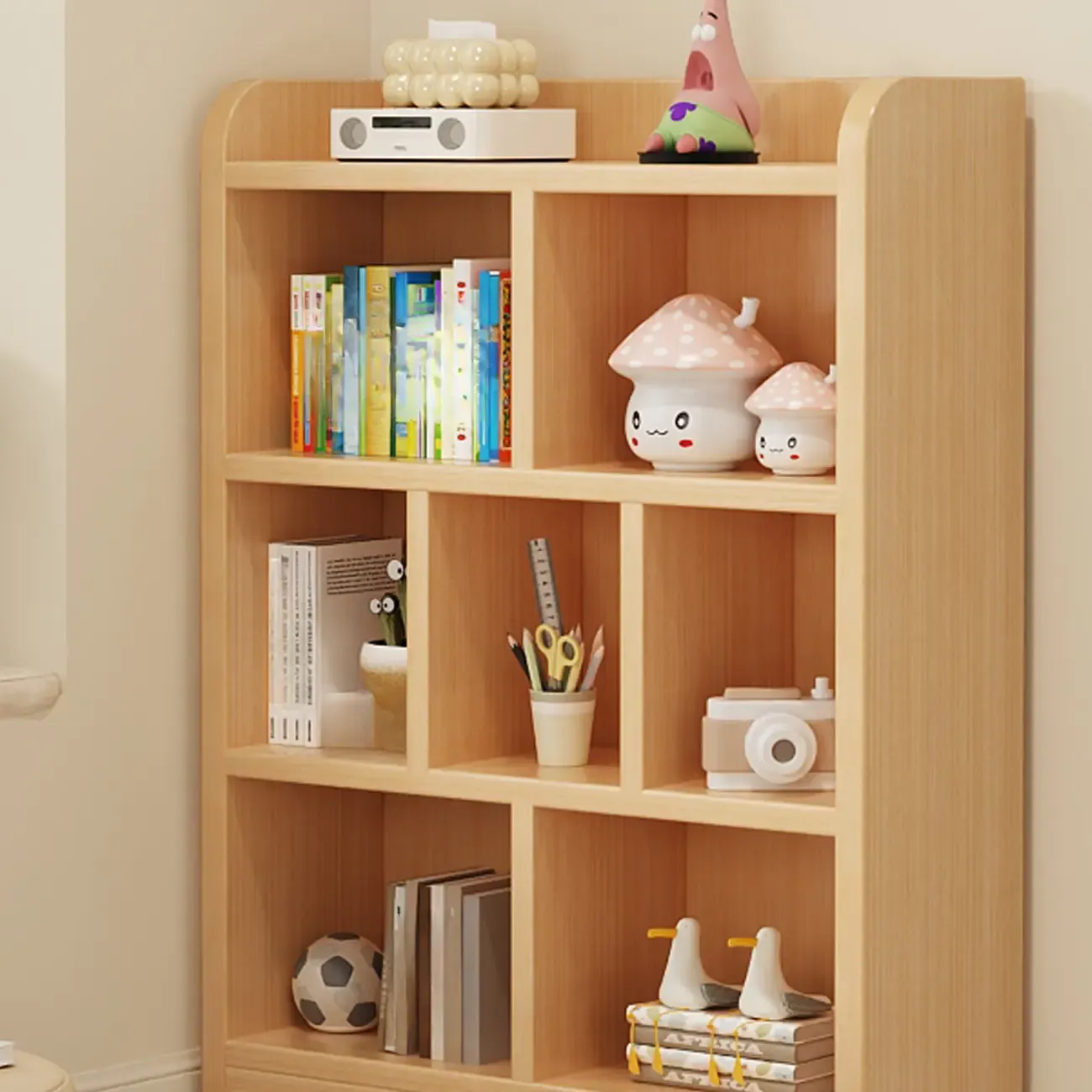 Natural Finish Durable Wooden 10-Cube Open Bookcase Image - 6
