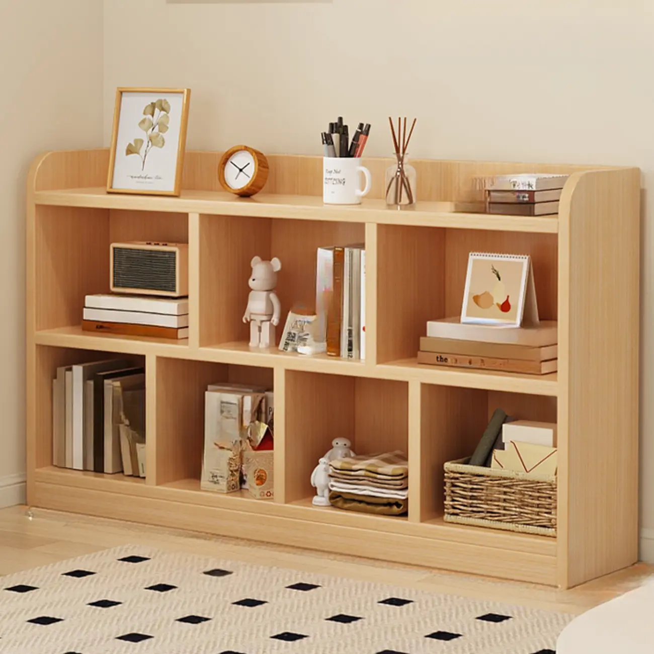 Natural Finish Durable Wooden 10-Cube Open Bookcase Image - 7 | homeyfad