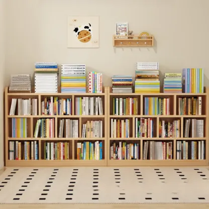 Natural Finish Durable Wooden 10-Cube Open Bookcase Image - 8