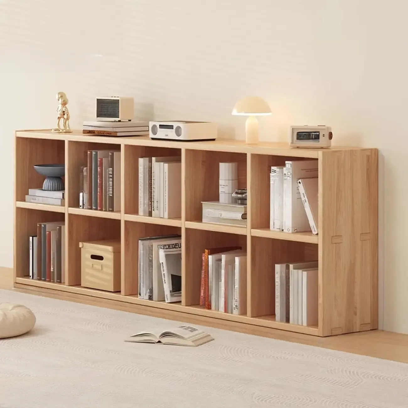 Natural Finish Durable Wooden 10-Cube Open Bookcase Image - 9