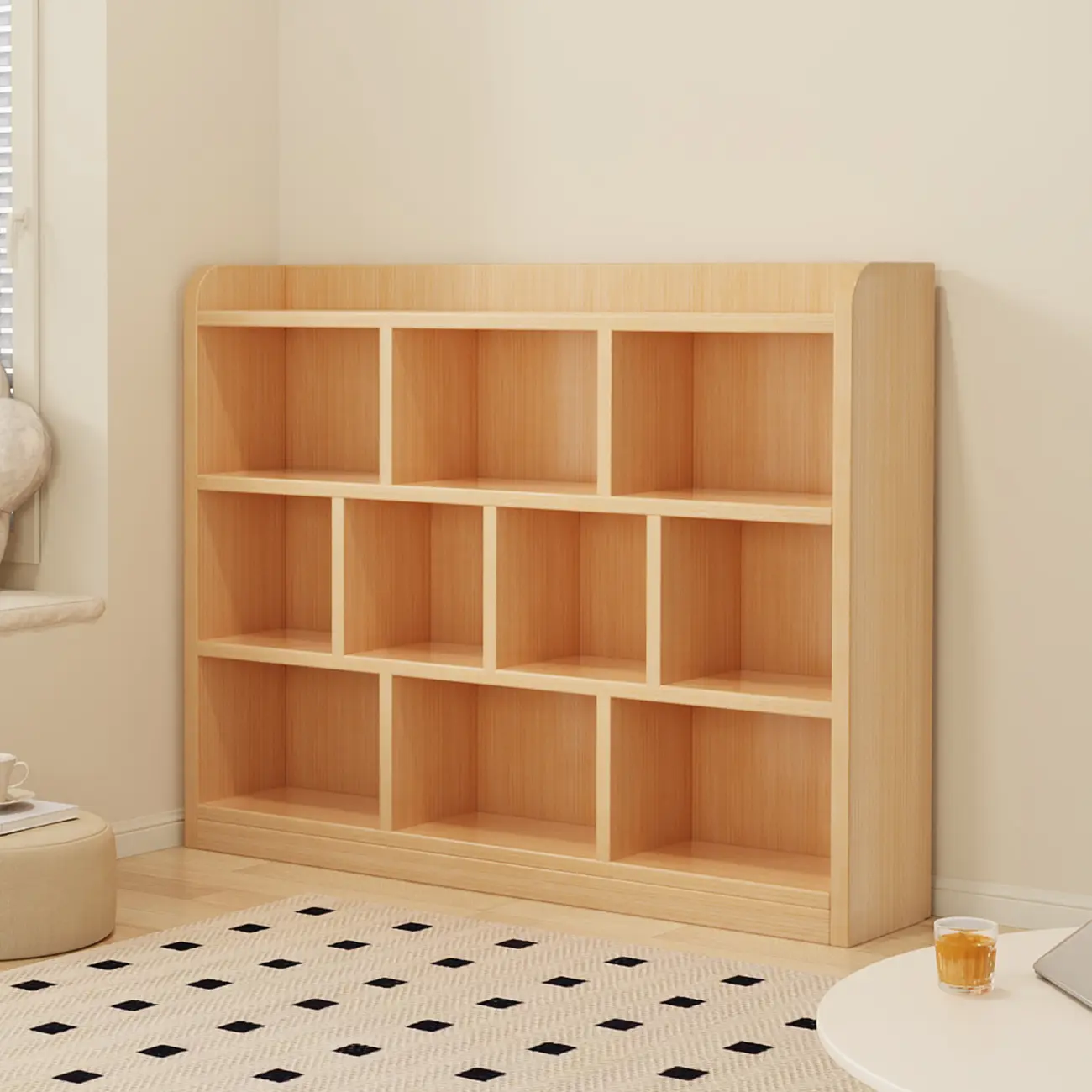 Natural Finish Durable Wooden 10-Cube Open Bookcase Image - 10 | homeyfad