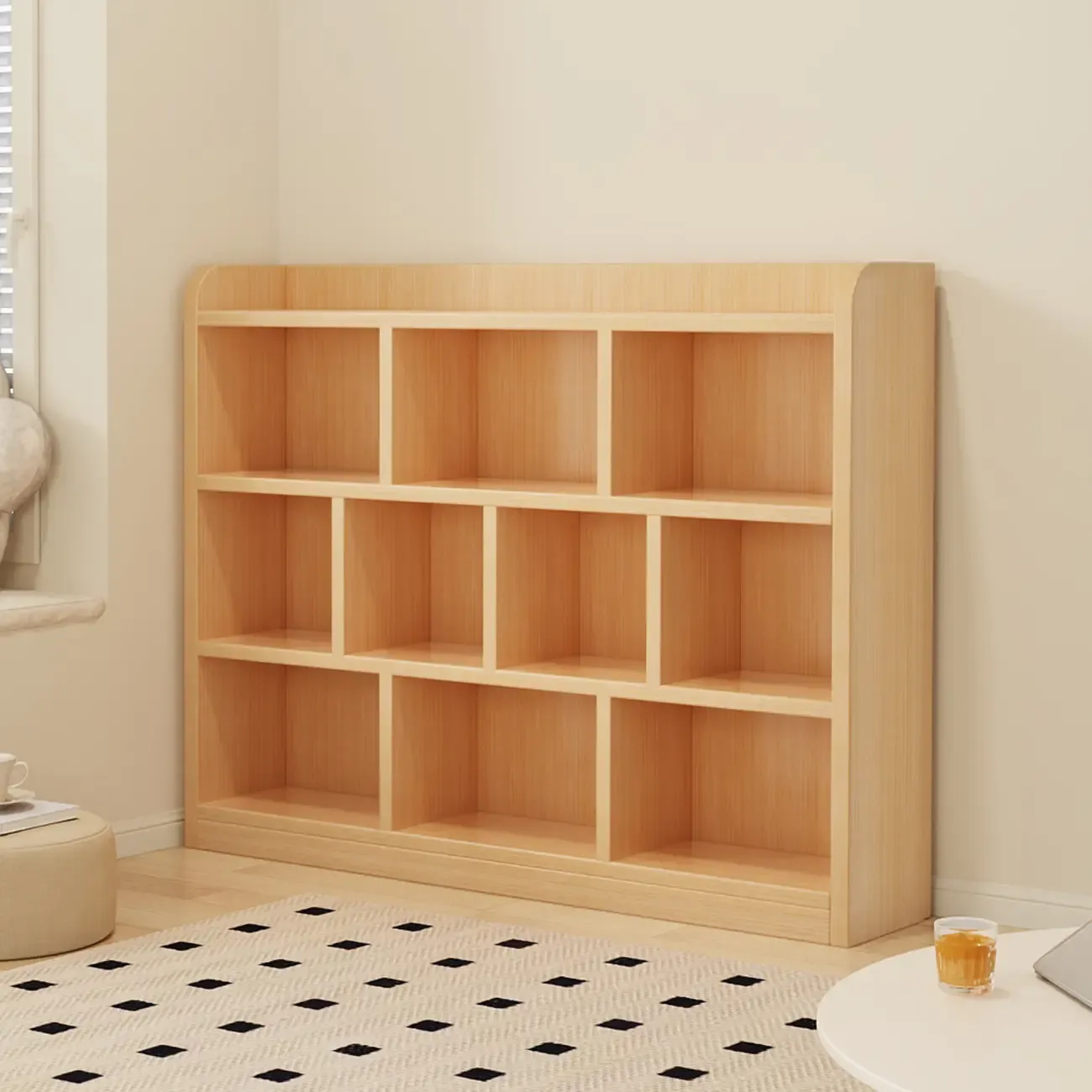 Natural Finish Durable Wooden 10-Cube Open Bookcase Image - 10