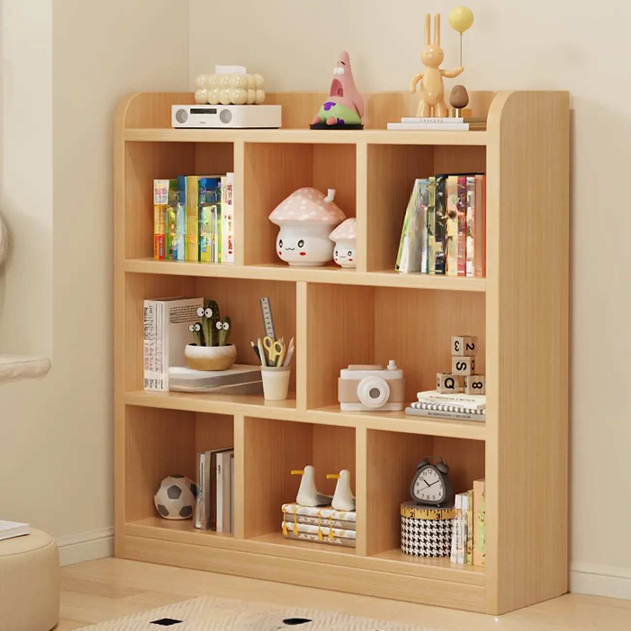 Natural Finish Durable Wooden 10-Cube Open Bookcase Image - 14 | homeyfad