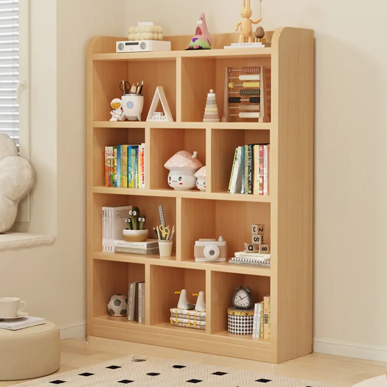 Natural Finish Durable Wooden 10-Cube Open Bookcase Image - 19