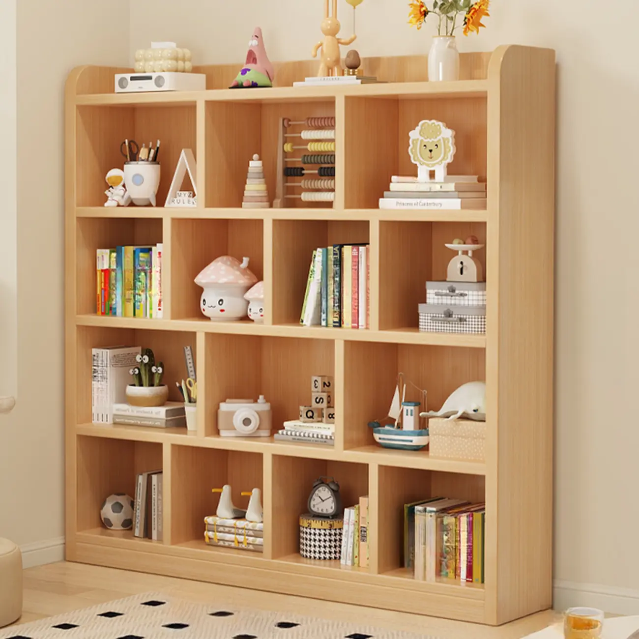 Natural Finish Durable Wooden 10-Cube Open Bookcase Image - 20 | homeyfad