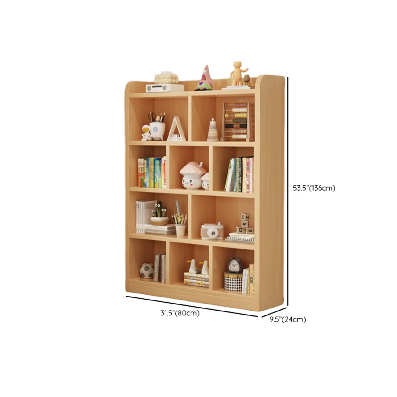Natural Finish Durable Wooden 10-Cube Open Bookcase Image - 28 | homeyfad