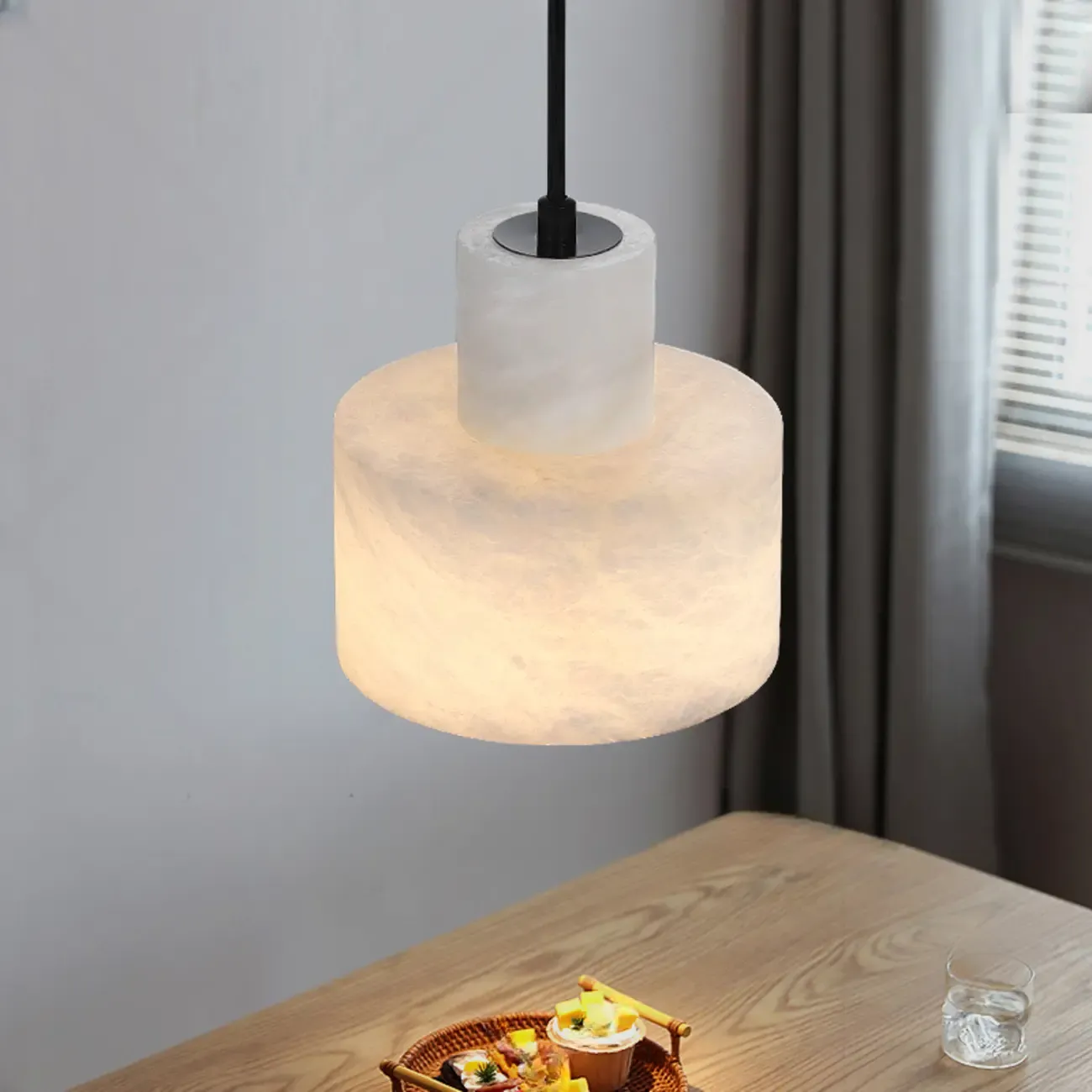 Unique White Cylinder Alabaster Kitchen Pendant Light Image - 1