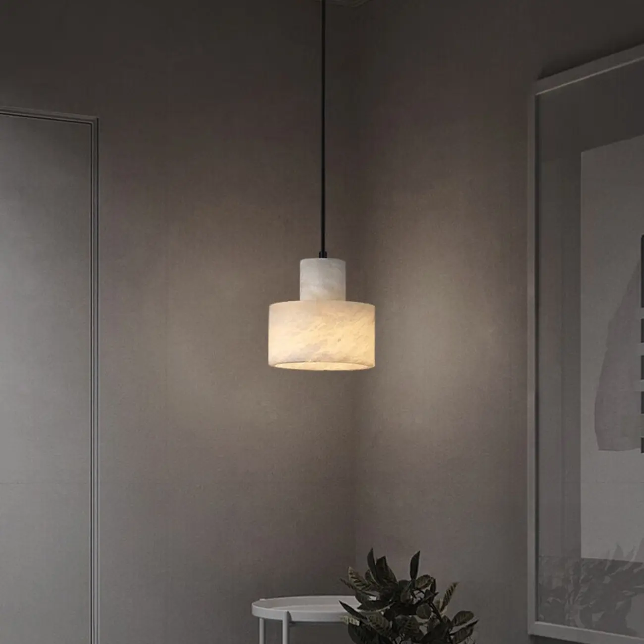 Unique White Cylinder Alabaster Kitchen Pendant Light Image - 4 | homeyfad