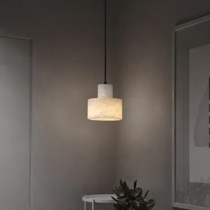 Unique White Cylinder Alabaster Kitchen Pendant Light Image - 4
