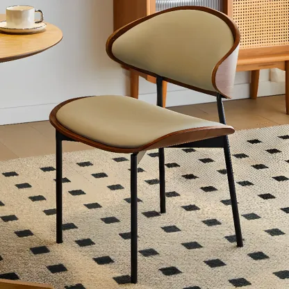 Black Leather Seat Curved Back Dining Chair Image - 7