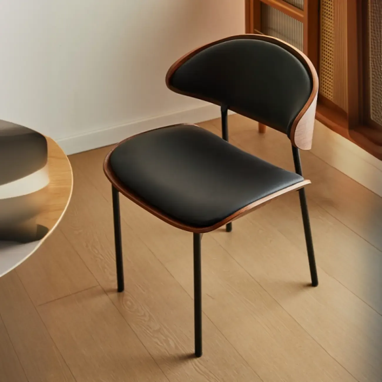 Black Leather Seat Curved Back Dining Chair Image - 10