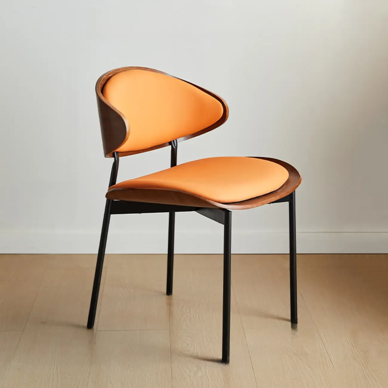 Black Leather Seat Curved Back Dining Chair | HomeyFad