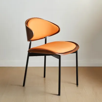 Black Leather Seat Curved Back Dining Chair Image - 11