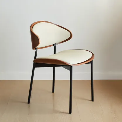 Black Leather Seat Curved Back Dining Chair Image - 13