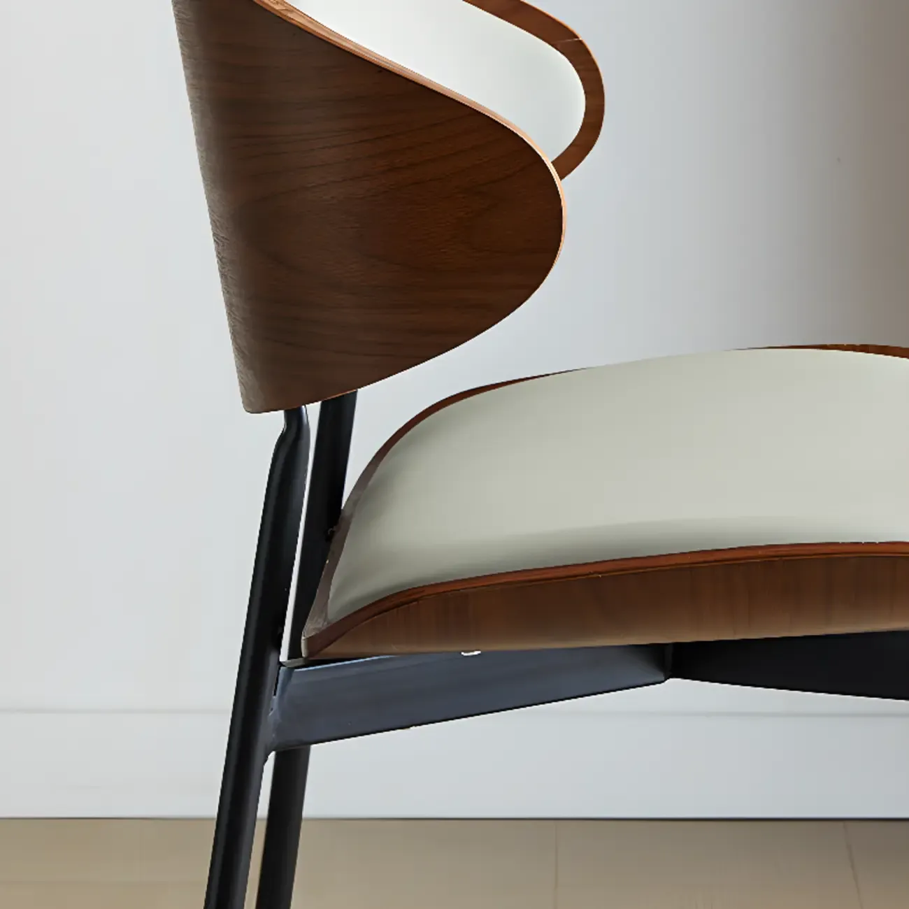 Black Leather Seat Curved Back Dining Chair Image - 15